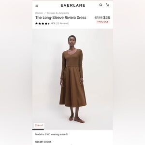Everlane Long Sleeve Rivera Dress Women’s Size L in Cocoa